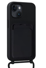 NoXx NoXx iPhone 15 Plus Hoesje Pashouder met Koord Met 2x Screenprotector - Zwart