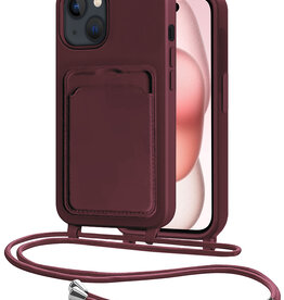 NoXx NoXx iPhone 15 Hoesje Pashouder met Koord - Aubergine