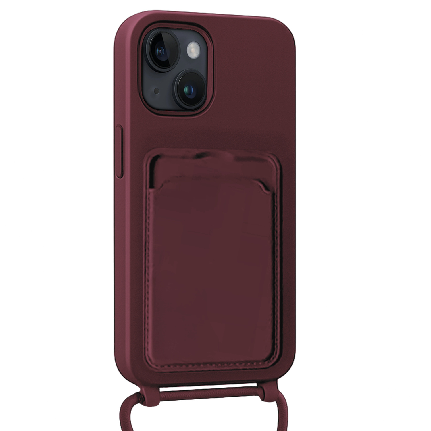 NoXx NoXx iPhone 15 Hoesje Pashouder met Koord - Aubergine