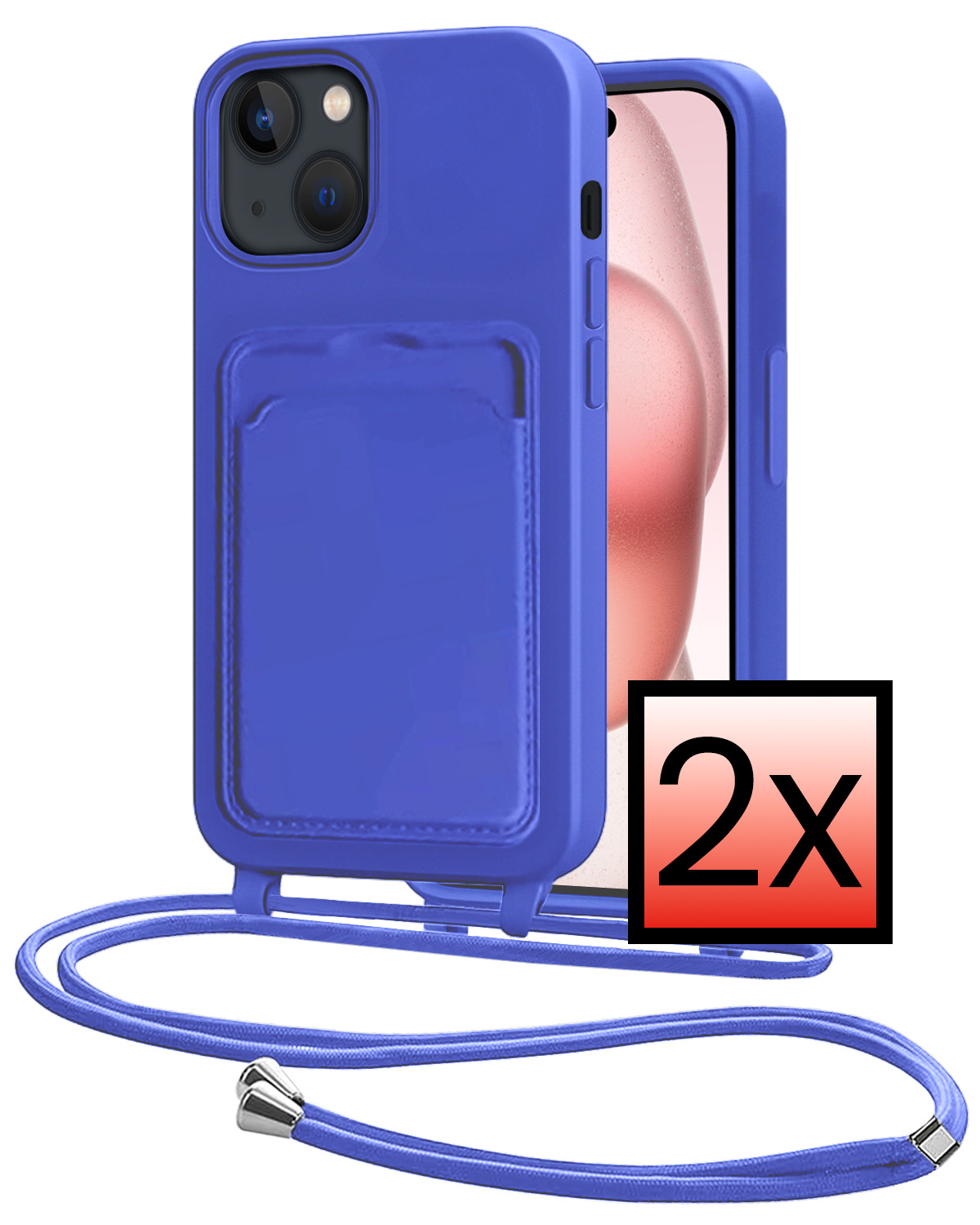 NoXx NoXx iPhone 15 Hoesje Pashouder met Koord - Fel Blauw - 2 PACK