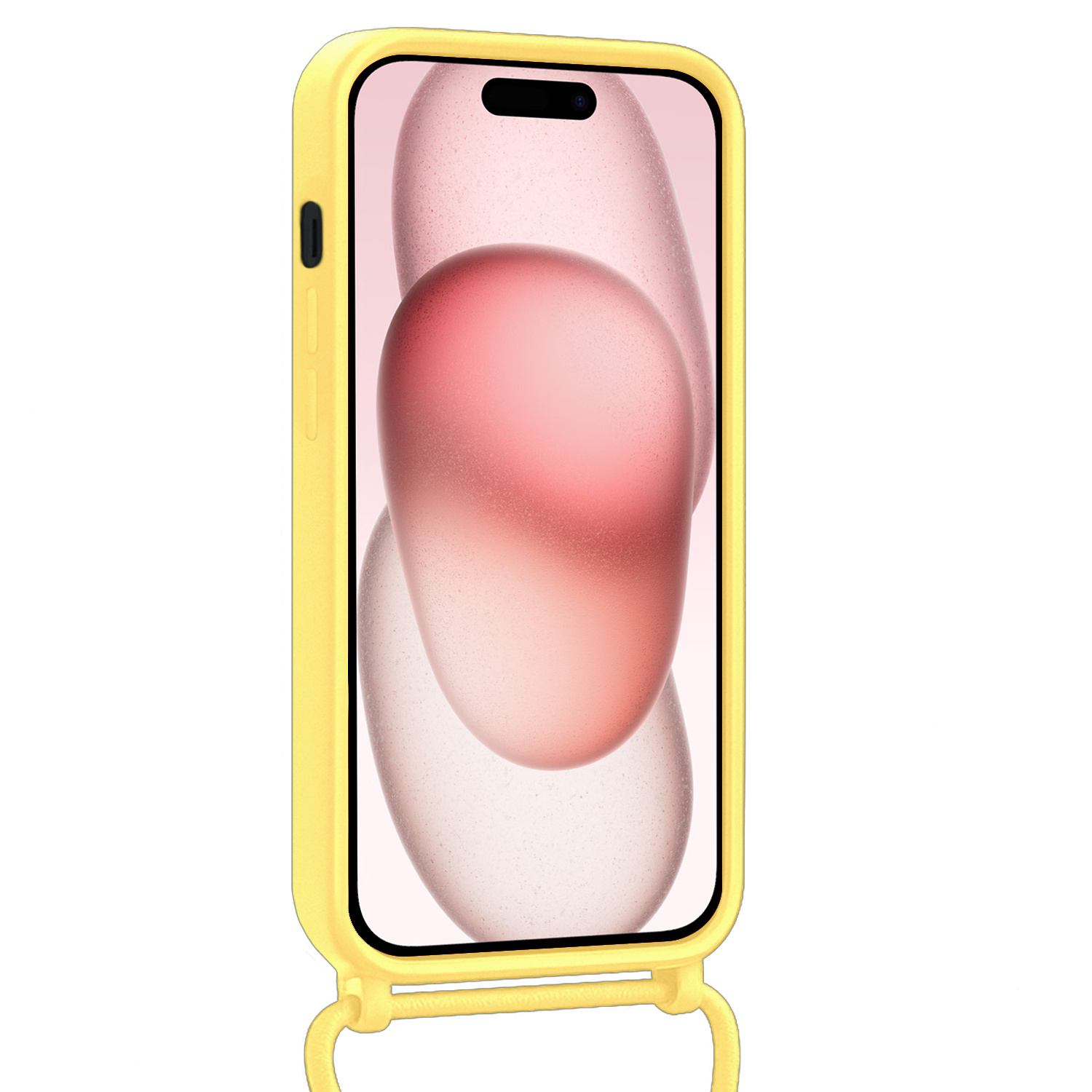 NoXx NoXx iPhone 15 Hoesje Pashouder met Koord Met Screenprotector - Geel