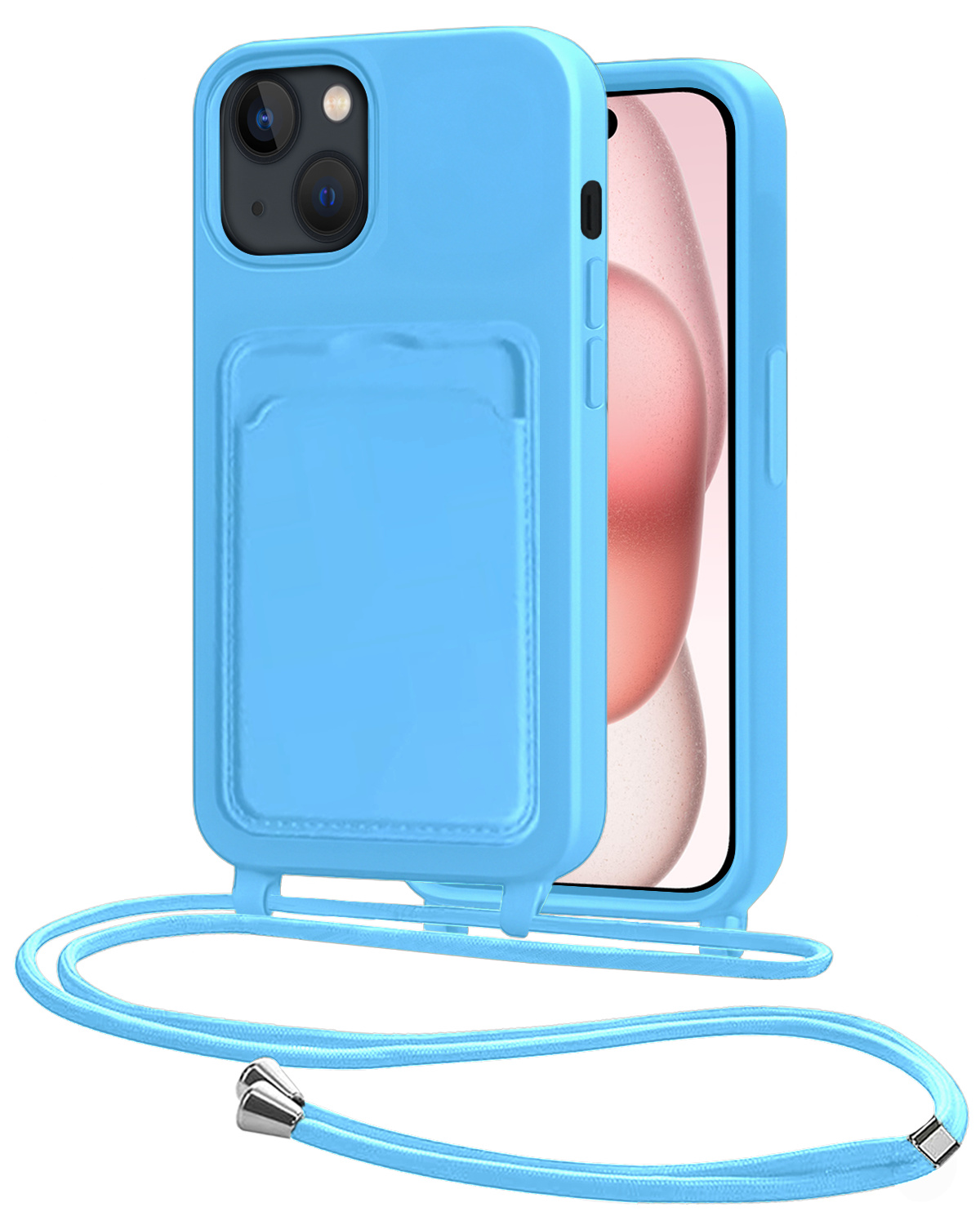 NoXx NoXx iPhone 15 Hoesje Pashouder met Koord - Lichtblauw
