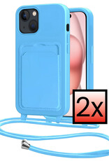 NoXx NoXx iPhone 15 Hoesje Pashouder met Koord - Lichtblauw - 2 PACK