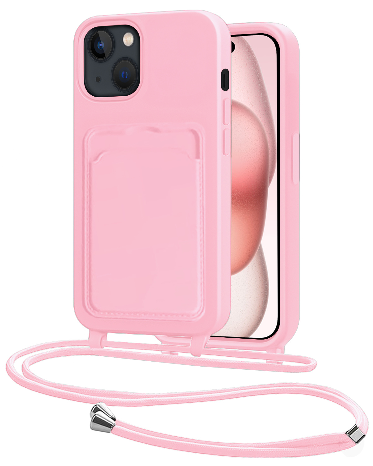 NoXx NoXx iPhone 15 Hoesje Pashouder met Koord - Lichtroze