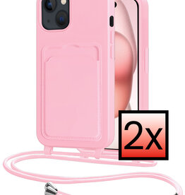 NoXx NoXx iPhone 15 Hoesje Pashouder met Koord - Lichtroze - 2 PACK