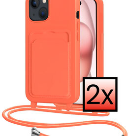 NoXx NoXx iPhone 15 Hoesje Pashouder met Koord - Papaya - 2 PACK