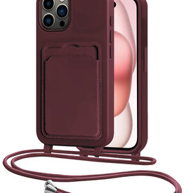 NoXx NoXx iPhone 15 Pro Hoesje Pashouder met Koord - Aubergine