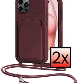NoXx NoXx iPhone 15 Pro Hoesje Pashouder met Koord - Aubergine - 2 PACK