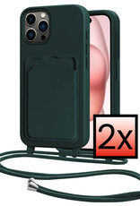 NoXx NoXx iPhone 15 Pro Hoesje Pashouder met Koord - Donkergroen - 2 PACK