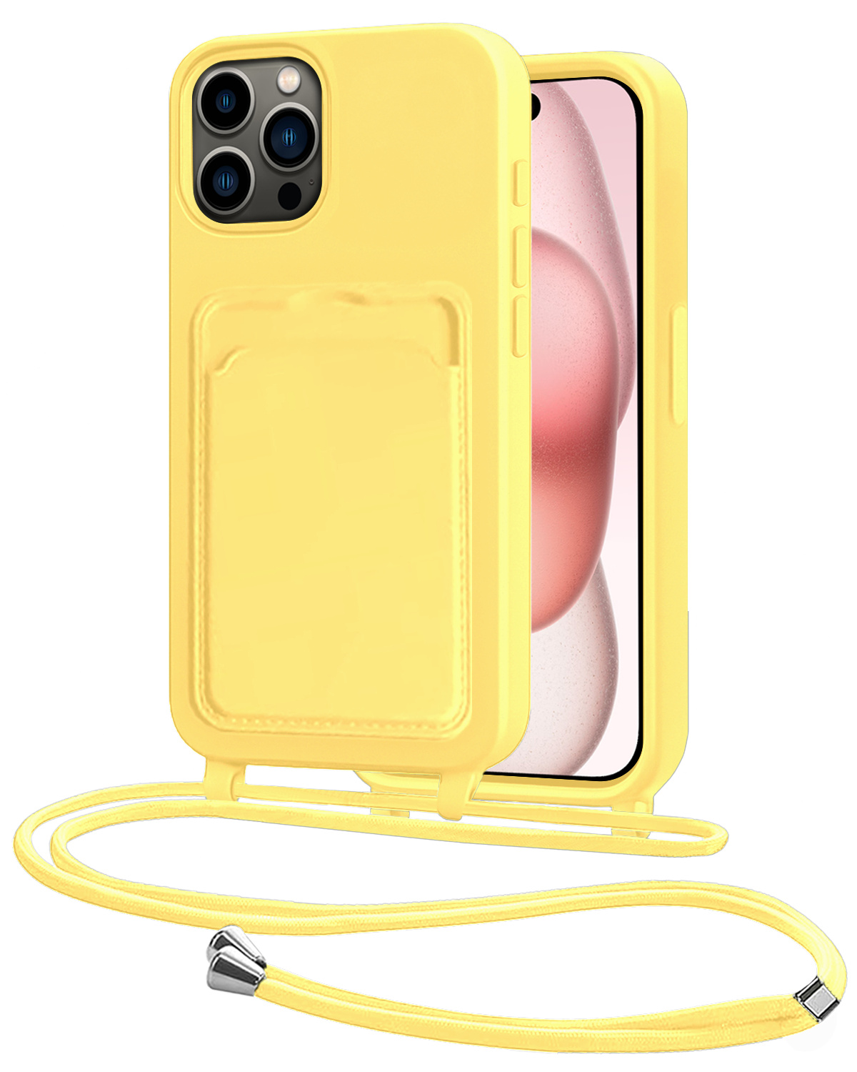 NoXx NoXx iPhone 15 Pro Hoesje Pashouder met Koord - Geel