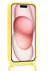 NoXx NoXx iPhone 15 Pro Hoesje Pashouder met Koord Met 2x Screenprotector - Geel