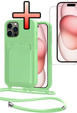 NoXx NoXx iPhone 15 Pro Hoesje Pashouder met Koord Met Screenprotector - Groen