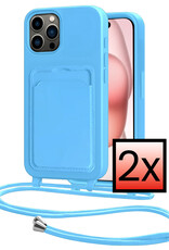NoXx NoXx iPhone 15 Pro Hoesje Pashouder met Koord - Lichtblauw - 2 PACK