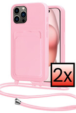 NoXx NoXx iPhone 15 Pro Hoesje Pashouder met Koord - Lichtroze - 2 PACK