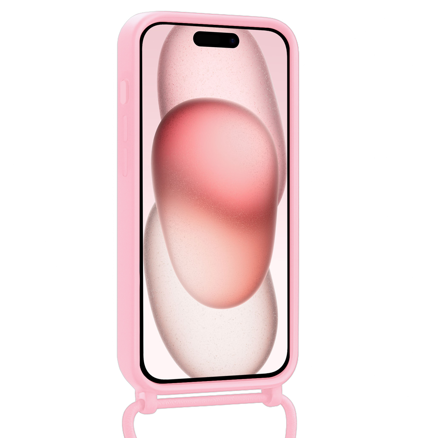 NoXx NoXx iPhone 15 Pro Hoesje Pashouder met Koord Met Screenprotector - Lichtroze