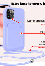 NoXx NoXx iPhone 15 Pro Hoesje Pashouder met Koord Met 2x Screenprotector - Lila