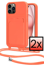 NoXx NoXx iPhone 15 Pro Hoesje Pashouder met Koord - Papaya - 2 PACK