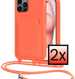 NoXx NoXx iPhone 15 Pro Hoesje Pashouder met Koord - Papaya - 2 PACK
