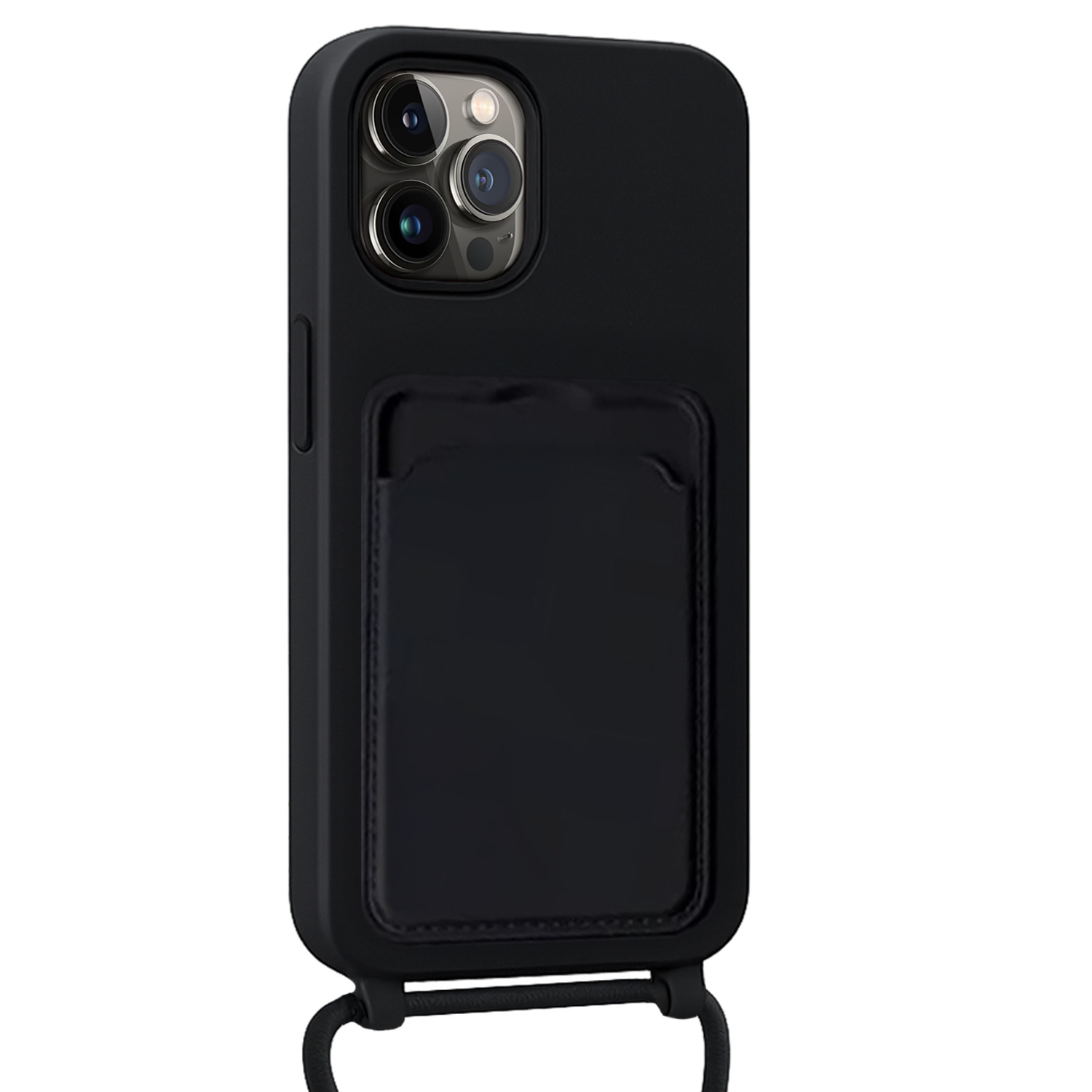 NoXx NoXx iPhone 15 Pro Hoesje Pashouder met Koord Met Screenprotector - Zwart