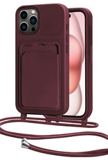 NoXx NoXx iPhone 15 Pro Max Hoesje Pashouder met Koord - Aubergine
