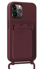 NoXx NoXx iPhone 15 Pro Max Hoesje Pashouder met Koord Met 2x Screenprotector - Aubergine