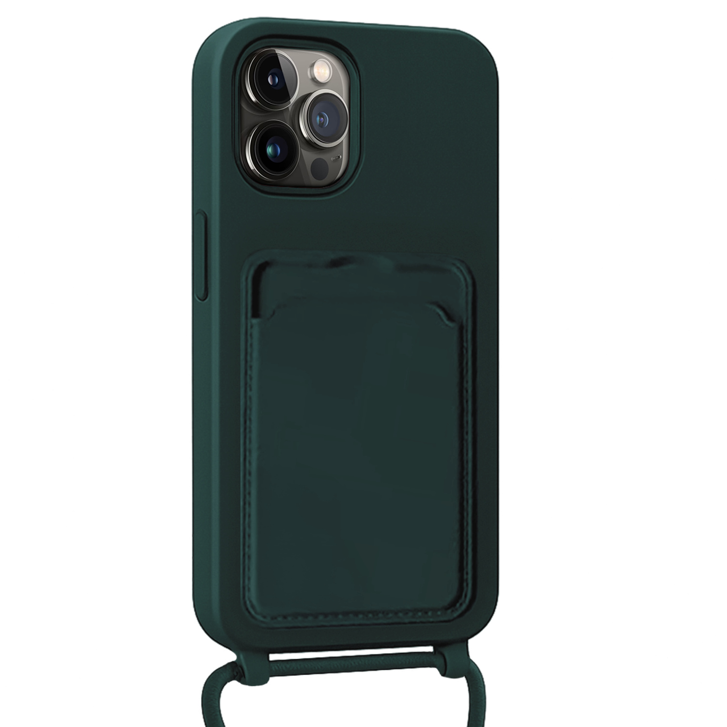 NoXx NoXx iPhone 15 Pro Max Hoesje Pashouder met Koord Met 2x Screenprotector - Donkergroen