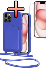 NoXx NoXx iPhone 15 Pro Max Hoesje Pashouder met Koord Met Screenprotector - Fel Blauw
