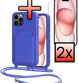 NoXx NoXx iPhone 15 Pro Max Hoesje Pashouder met Koord Met 2x Screenprotector - Fel Blauw