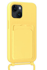 NoXx NoXx iPhone 15 Pro Max Hoesje Pashouder met Koord Met 2x Screenprotector - Geel