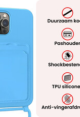 NoXx NoXx iPhone 15 Pro Max Hoesje Pashouder met Koord Met Screenprotector - Lichtblauw