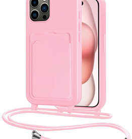 NoXx NoXx iPhone 15 Pro Max Hoesje Pashouder met Koord - Lichtroze