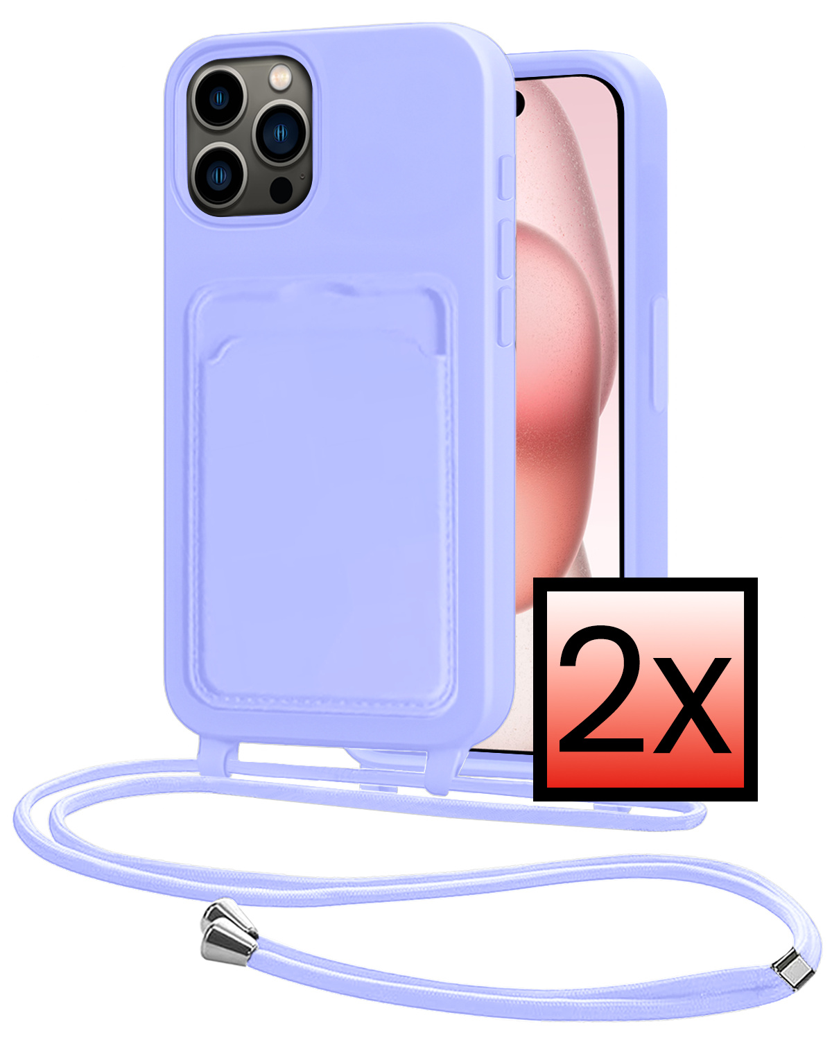 NoXx NoXx iPhone 15 Pro Max Hoesje Pashouder met Koord - Lila - 2 PACK