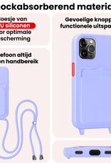 NoXx NoXx iPhone 15 Pro Max Hoesje Pashouder met Koord Met 2x Screenprotector - Lila