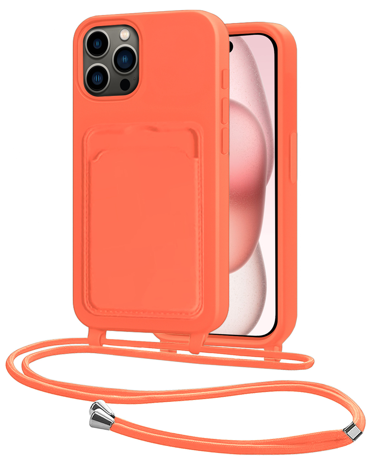 NoXx NoXx iPhone 15 Pro Max Hoesje Pashouder met Koord - Papaya