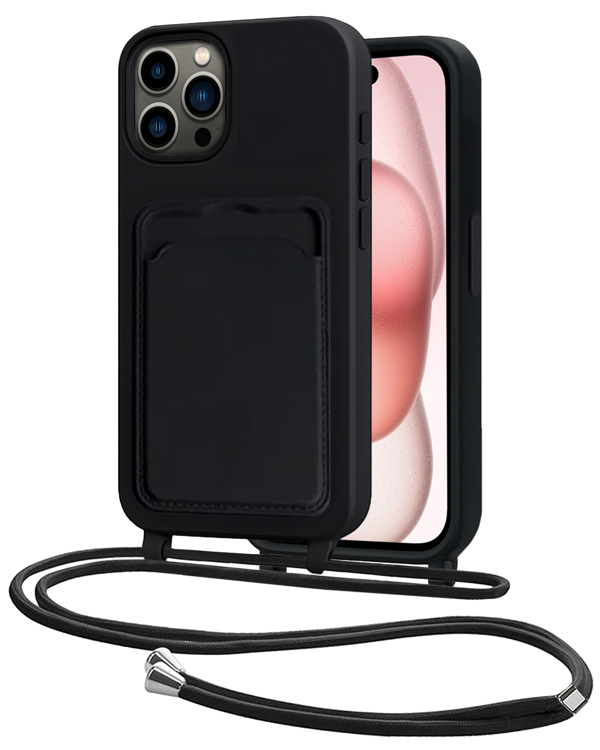NoXx NoXx iPhone 15 Pro Max Hoesje Pashouder met Koord - Zwart
