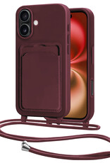 NoXx NoXx iPhone 16 Plus Hoesje Pashouder met Koord - Aubergine