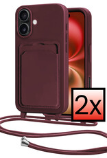 NoXx NoXx iPhone 16 Plus Hoesje Pashouder met Koord - Aubergine - 2 PACK