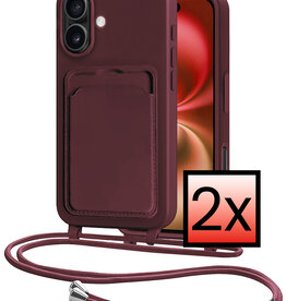 NoXx NoXx iPhone 16 Plus Hoesje Pashouder met Koord - Aubergine - 2 PACK