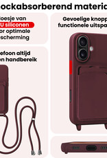 NoXx NoXx iPhone 16 Plus Hoesje Pashouder met Koord - Aubergine - 2 PACK
