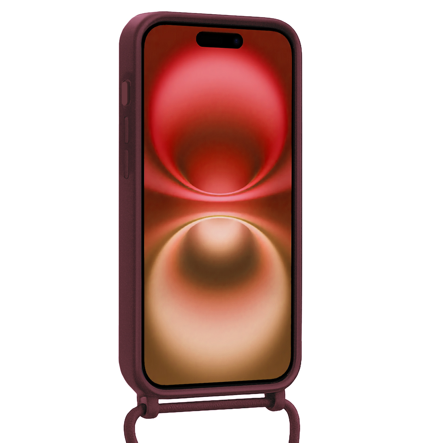 NoXx NoXx iPhone 16 Plus Hoesje Pashouder met Koord Met 2x Screenprotector - Aubergine