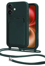 NoXx NoXx iPhone 16 Plus Hoesje Pashouder met Koord - Donkergroen