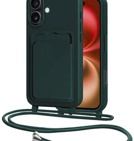 NoXx NoXx iPhone 16 Plus Hoesje Pashouder met Koord - Donkergroen