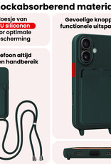 NoXx NoXx iPhone 16 Plus Hoesje Pashouder met Koord - Donkergroen