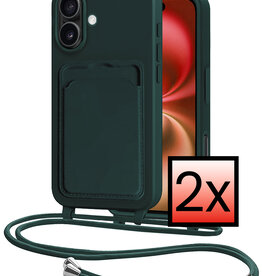 NoXx NoXx iPhone 16 Plus Hoesje Pashouder met Koord - Donkergroen - 2 PACK