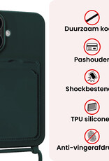 NoXx NoXx iPhone 16 Plus Hoesje Pashouder met Koord Met Screenprotector - Donkergroen