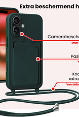 NoXx NoXx iPhone 16 Plus Hoesje Pashouder met Koord Met Screenprotector - Donkergroen
