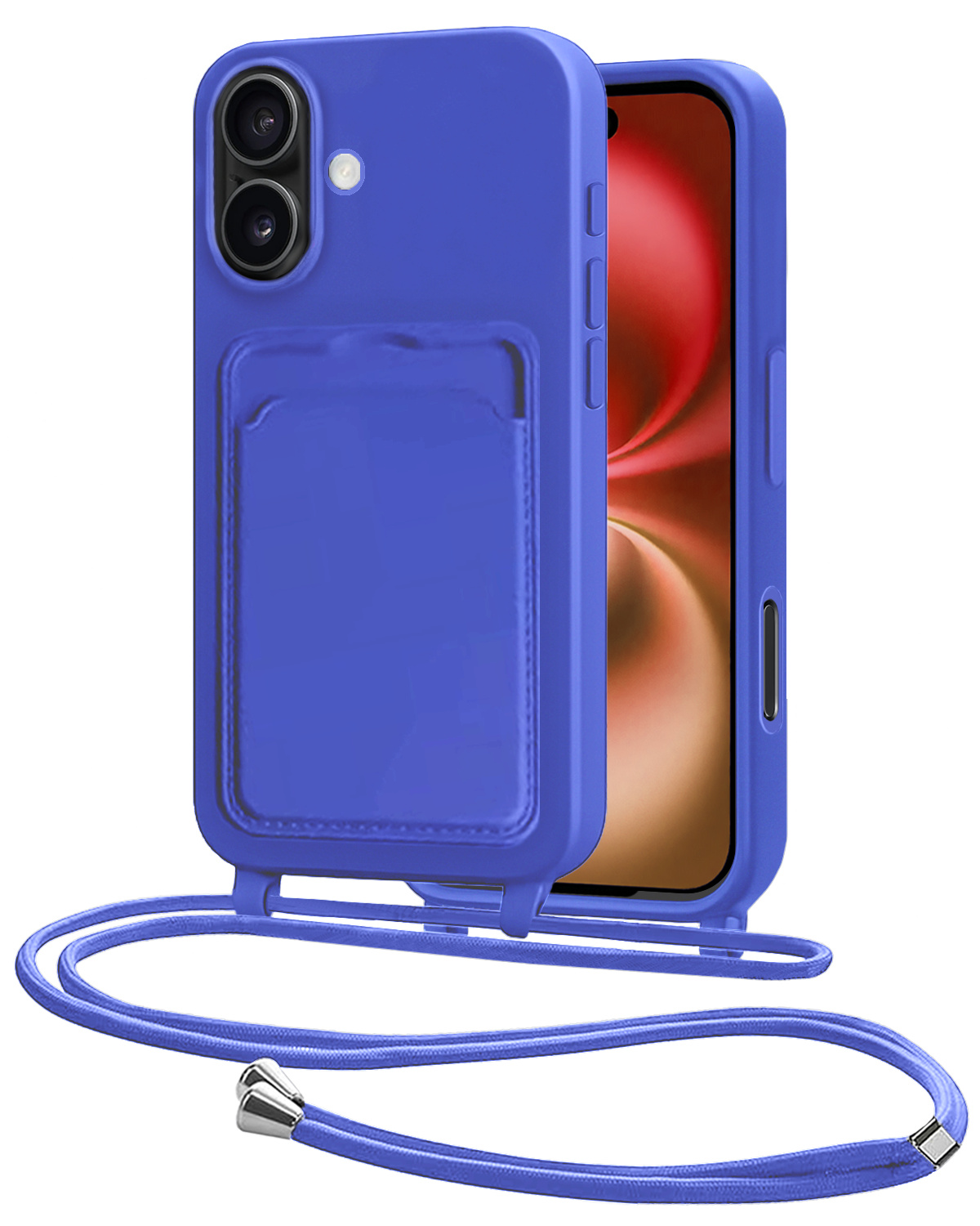 NoXx NoXx iPhone 16 Plus Hoesje Pashouder met Koord - Fel Blauw