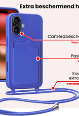 NoXx NoXx iPhone 16 Plus Hoesje Pashouder met Koord - Fel Blauw