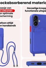 NoXx NoXx iPhone 16 Plus Hoesje Pashouder met Koord - Fel Blauw