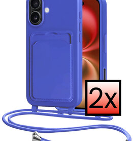 NoXx NoXx iPhone 16 Plus Hoesje Pashouder met Koord - Fel Blauw - 2 PACK